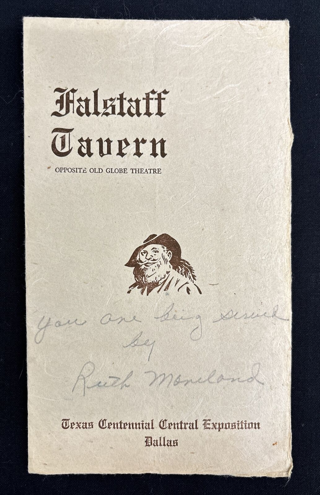 Vintage 1936 Texas Centennial Exposition Falstaff Tavern Menu Dallas Signed