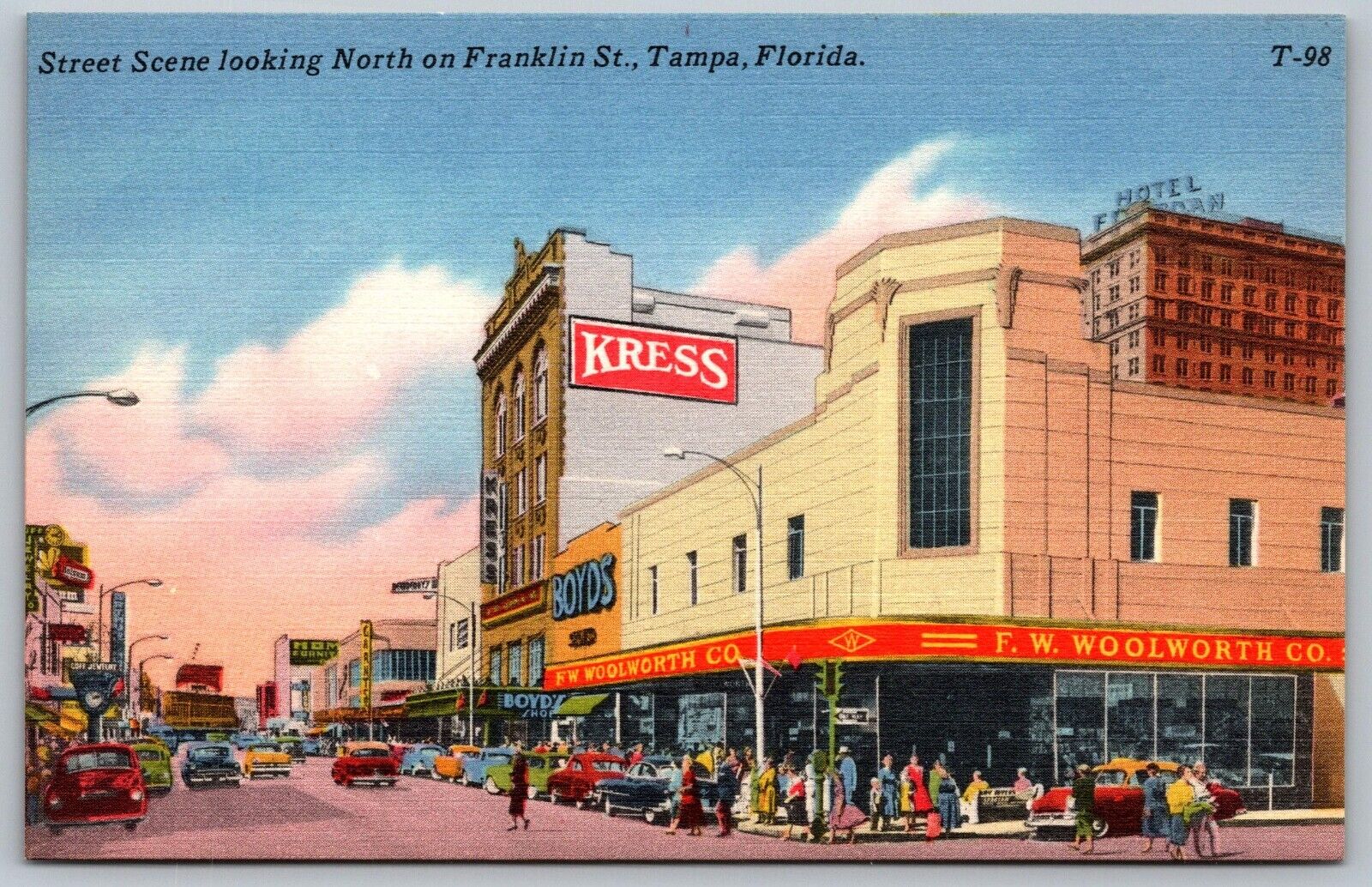 Street Scene Looking North Franklin St Tampa FL Woolworth Kress Old Postcard B29