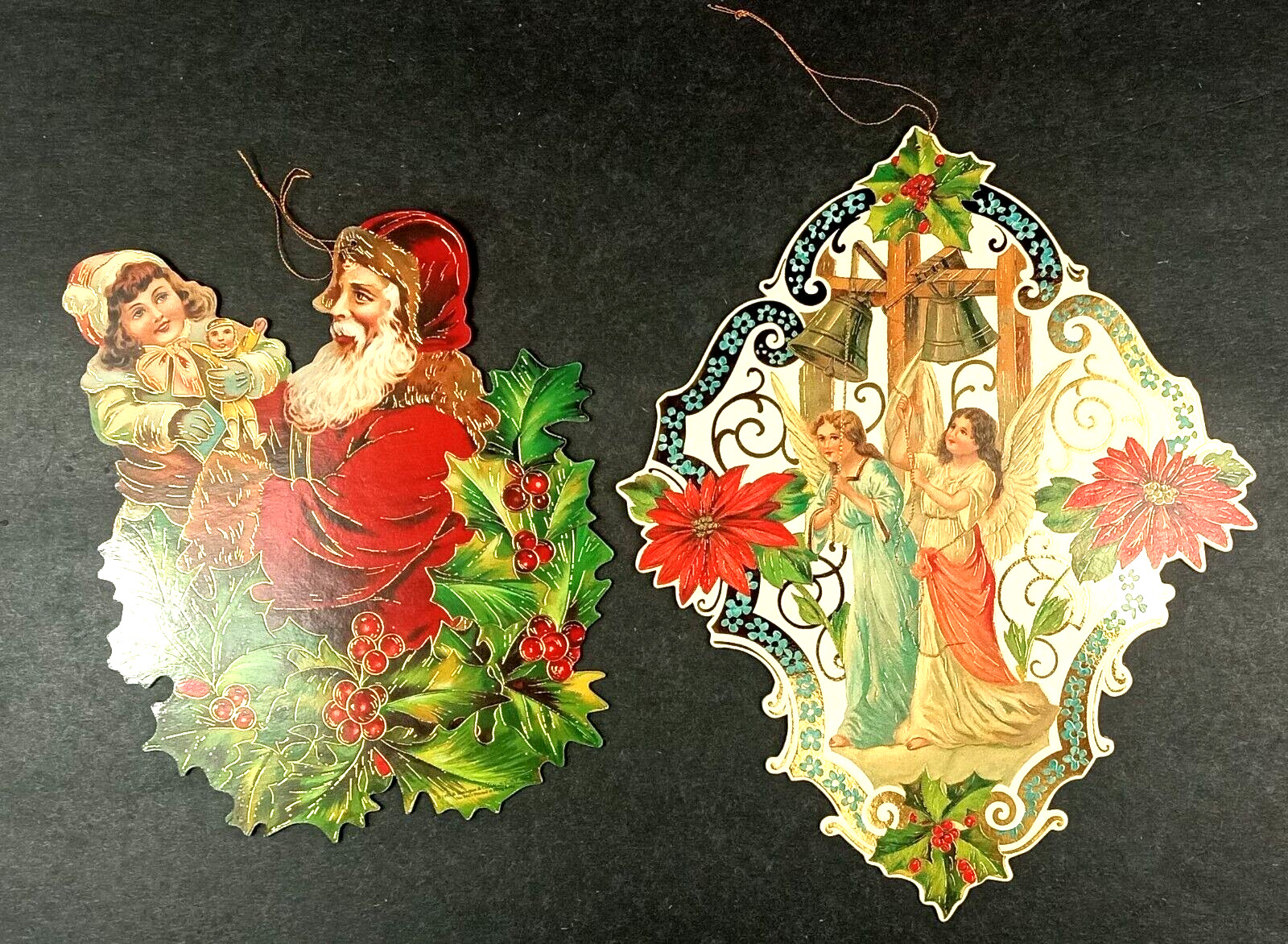 Vintage Large Angels Santa Die Cut Hanging Ornaments Shackman 1994  hd4