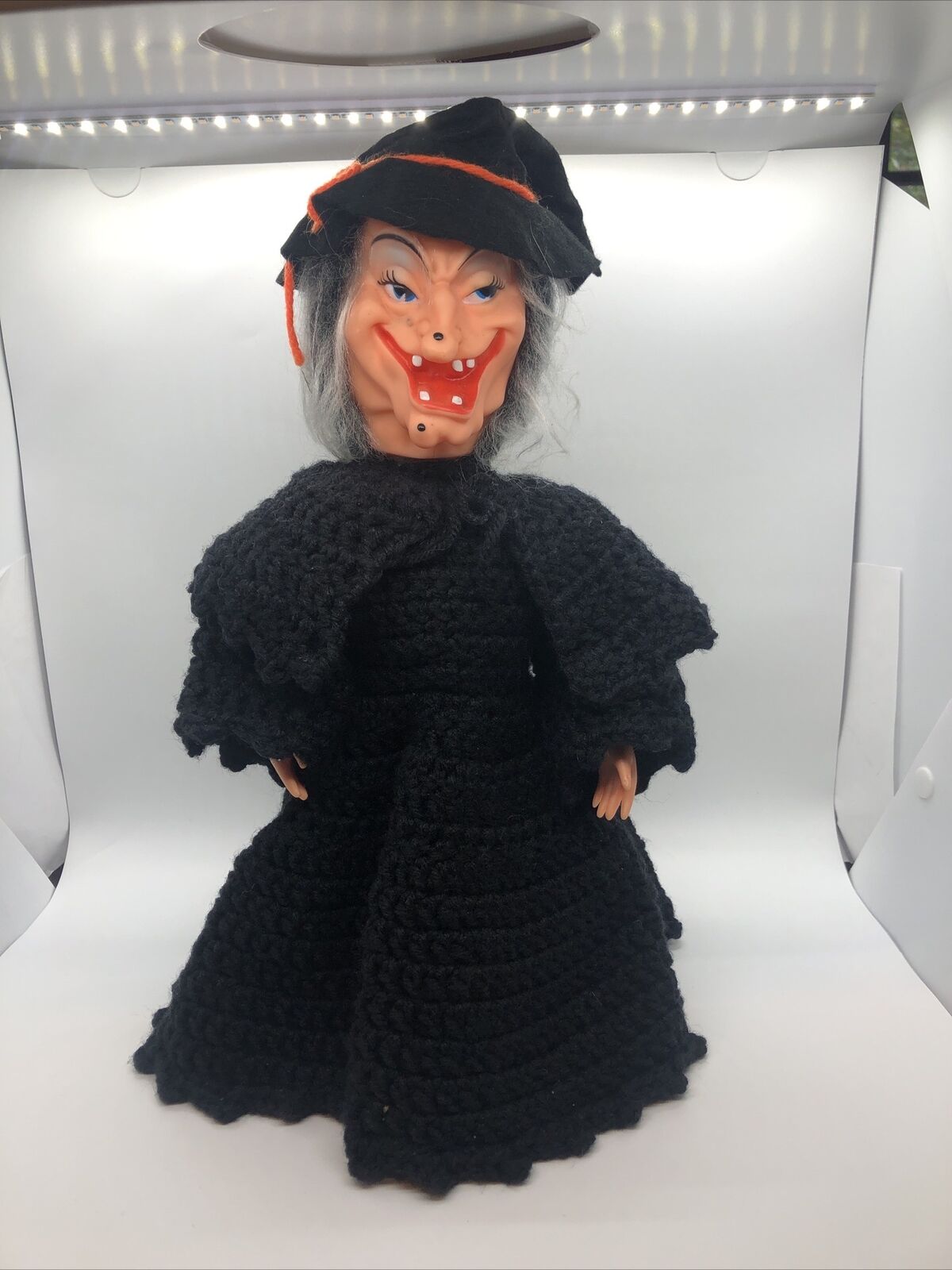 Vintage Kitschy Halloween Witch Ivory Soap Bottle Doll Handmade Crochet
