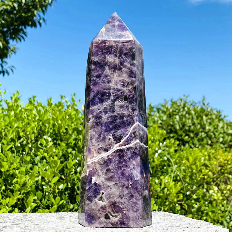 2.71LB Top natural fantasy amethyst obelisk quartz crystal energy column