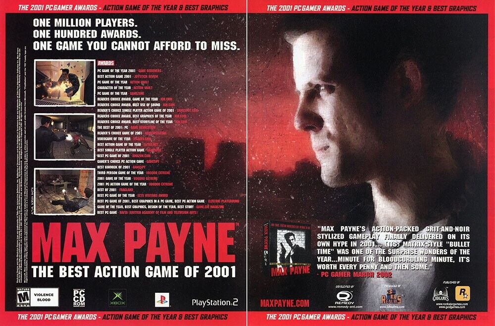 Max Payne Xbox Original 2003 Ad Authentic Rockstar Movie Style Video Game Promo