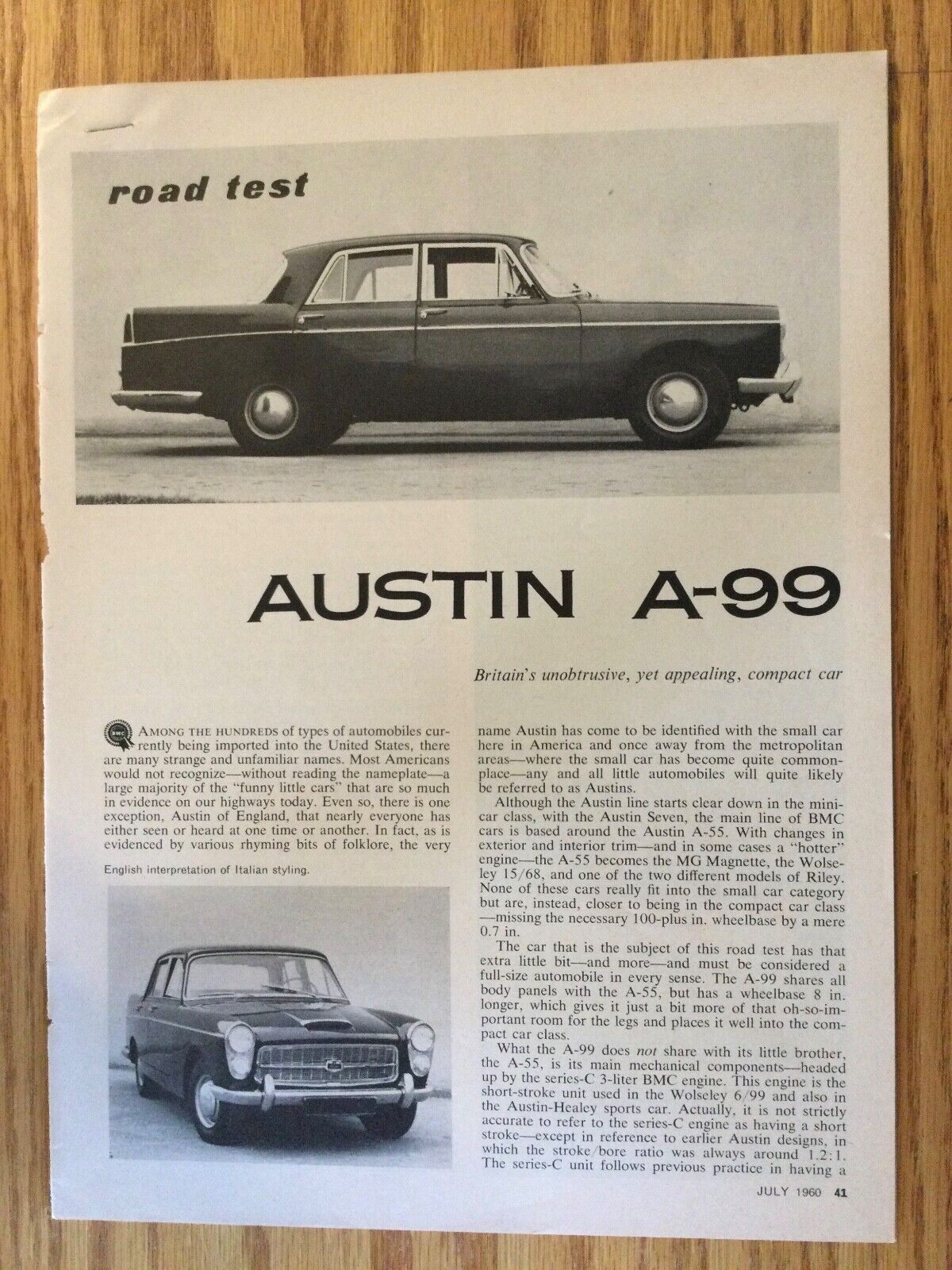 AH45 Road Test Austin A-99 July 1960 3 pages