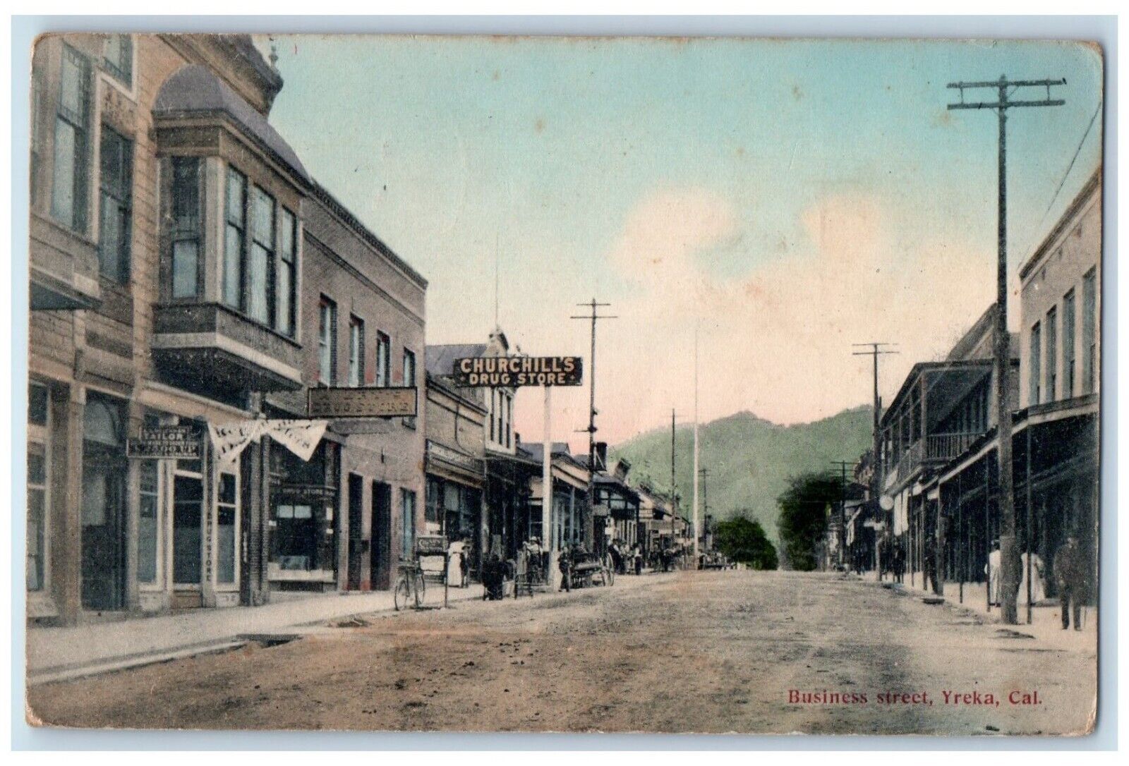 1907 Business Street Churchill's Drug Store Yreka California CA Antique Postcard