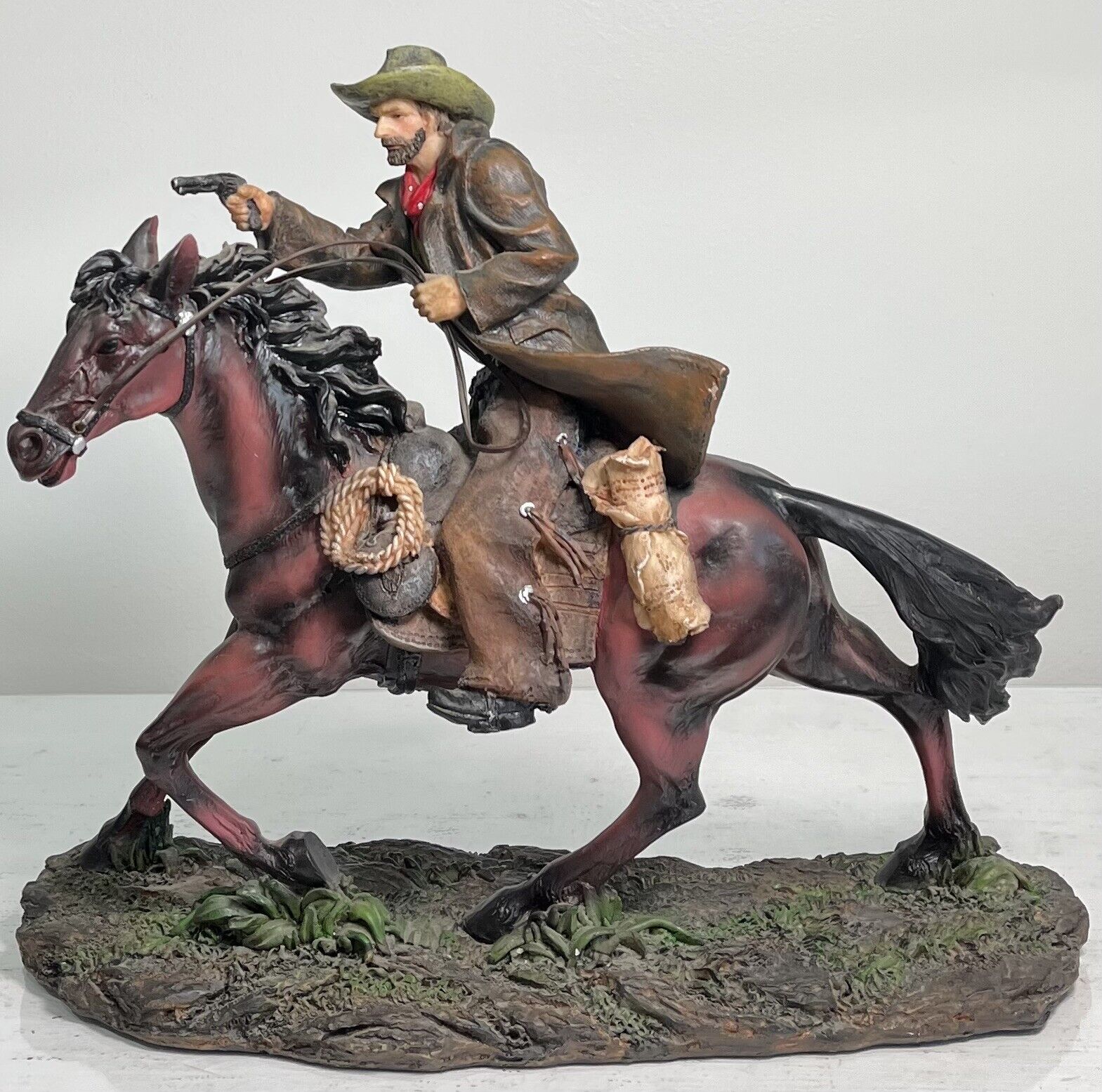 Cowboy On Horse With Pistol Western Culture Sculpture Statue