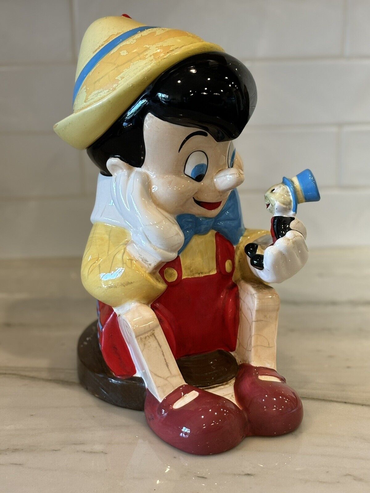 VTG Disney Pinocchio Cookie Jar Jiminy Cricket Treasure Craft