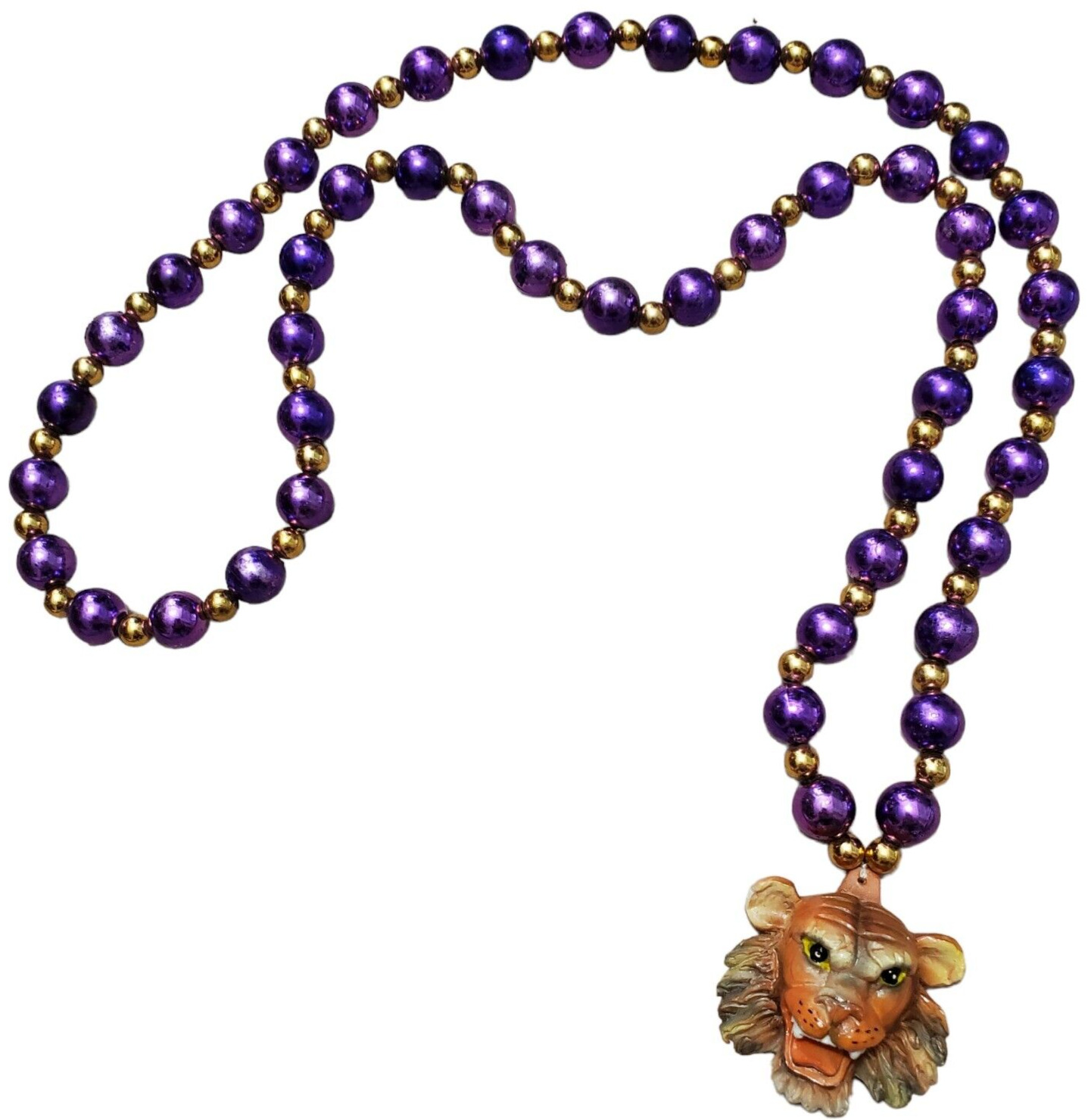 LSU FIGHTING TIGERS PURPLE & GOLD TIGER NECKLACE BEADS