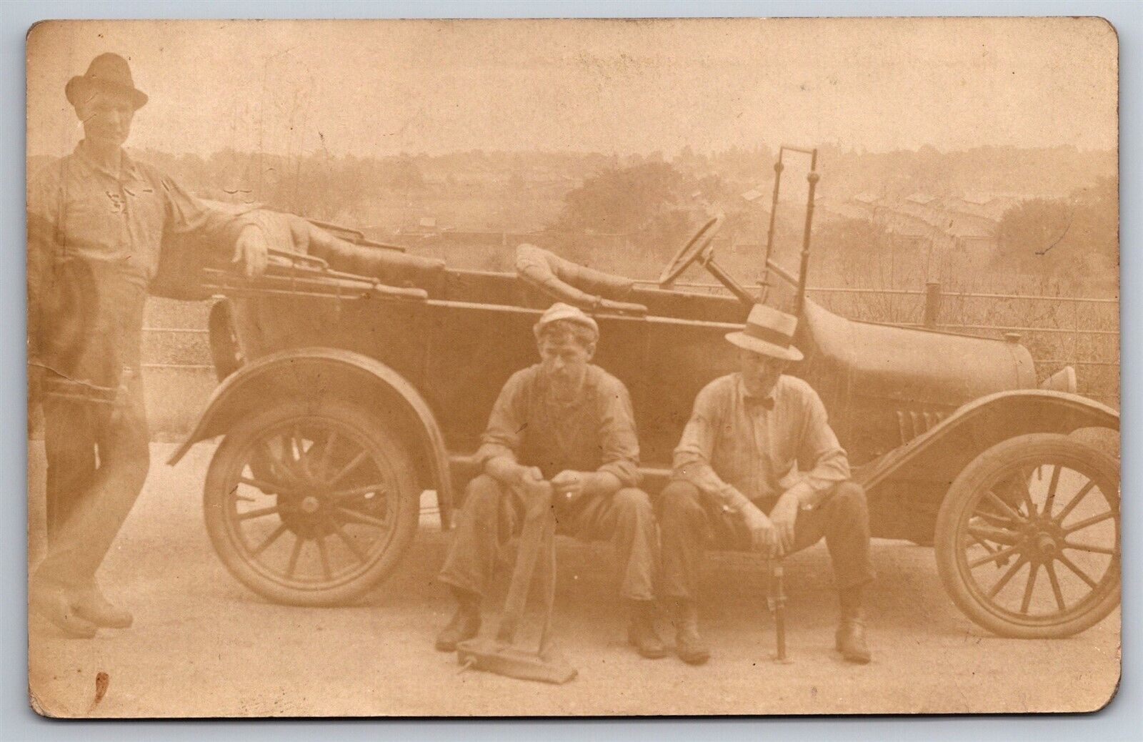 RPPC Three Men Posing With Their Car C1904-1918 Postcard P6