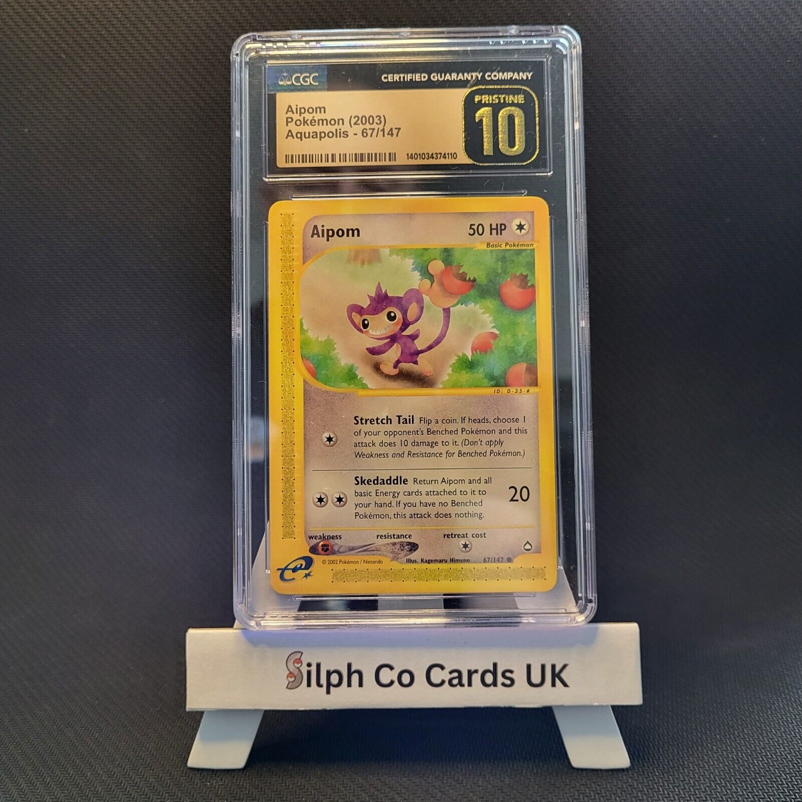 CGC Prestine 10 Aipom 67/147 Aquapolis Set Pokémon Card WOTC