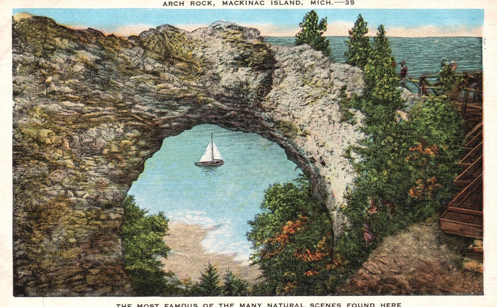 Vintage Postcard Arch Rock Famous Natural Scenes Spot Mackinac Island Michigan