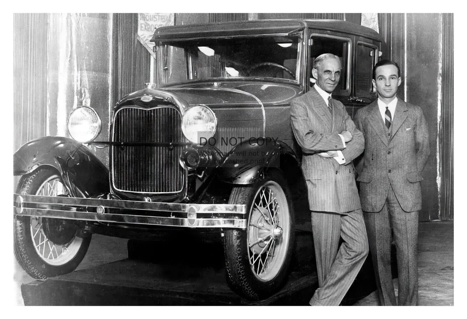 HENRY FORD AND HIS SON EDSEL STANDING BY FORD MODEL T 4X6 PHOTO