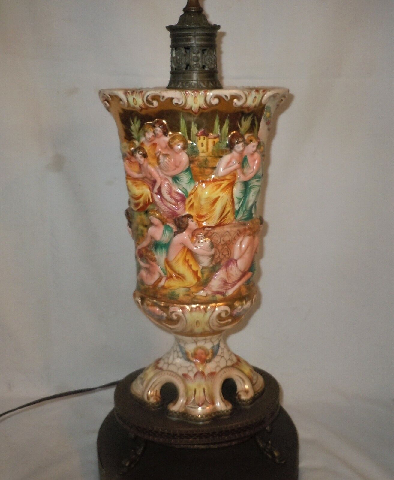 Antique Capodimonte Table Lamp Nude Men Women Bisexual Orgy Scene Angels Cherubs