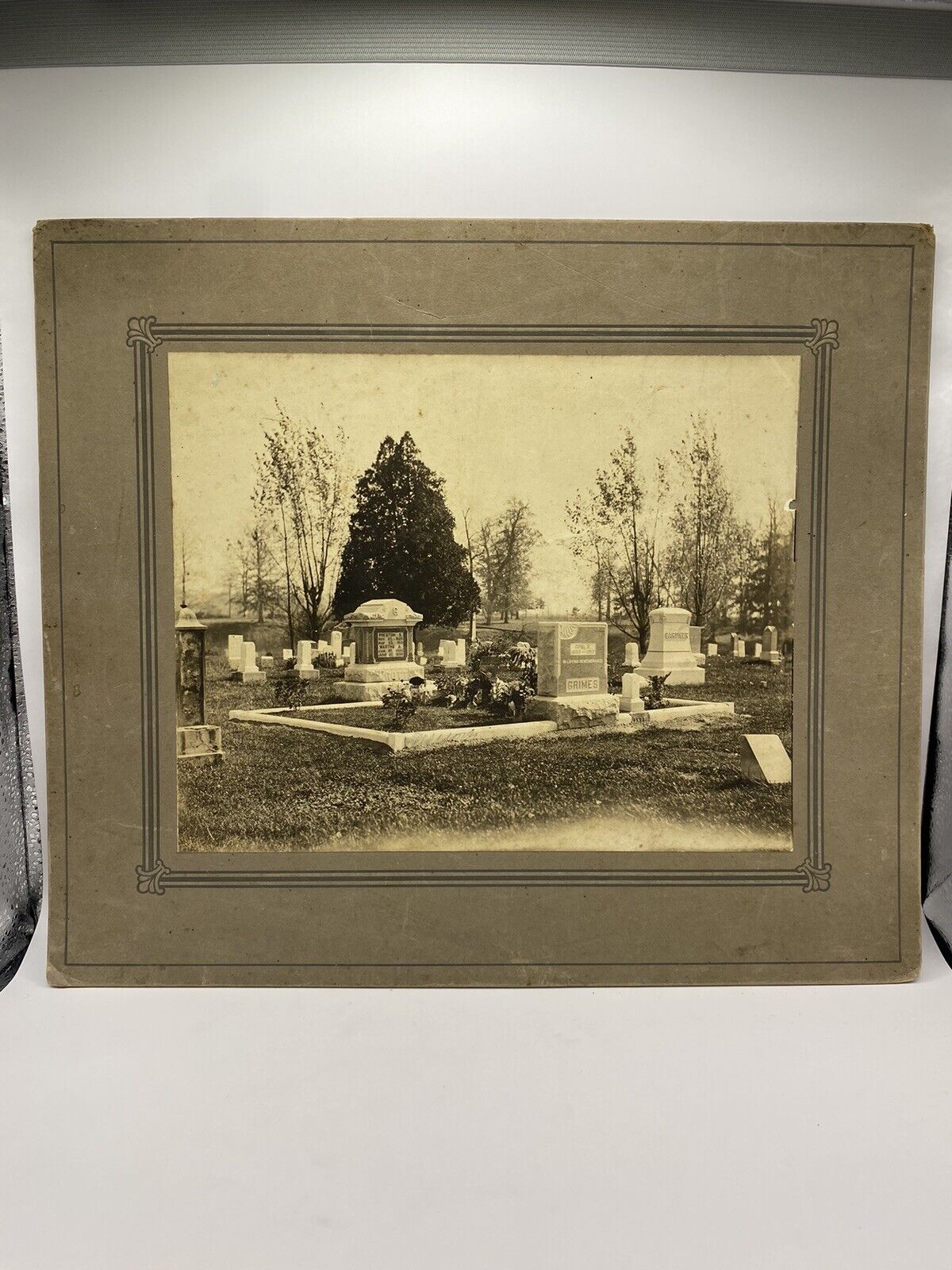 Antique Large 14”x12” Cabinet Card Cemetery Grave Site Early 1900’s