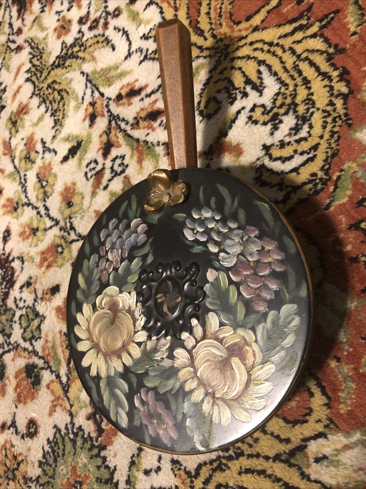 Vintage Floral Hand Painted Crumb Catcher For Warming With Hot Coals