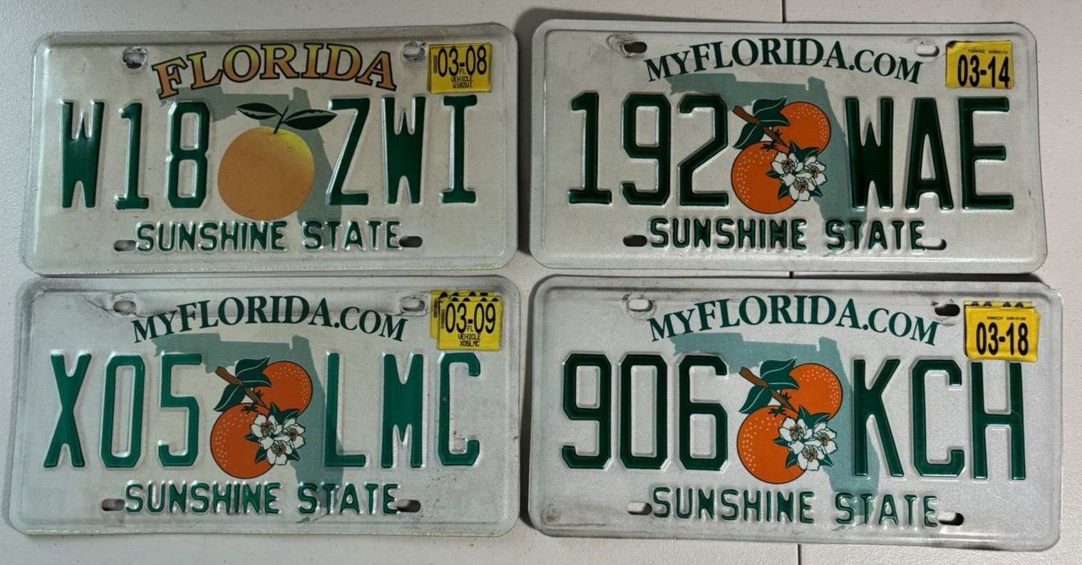 4 DIFFERENT FLORIDA SUNSHINE STATE LICENSE PLATES TAGS