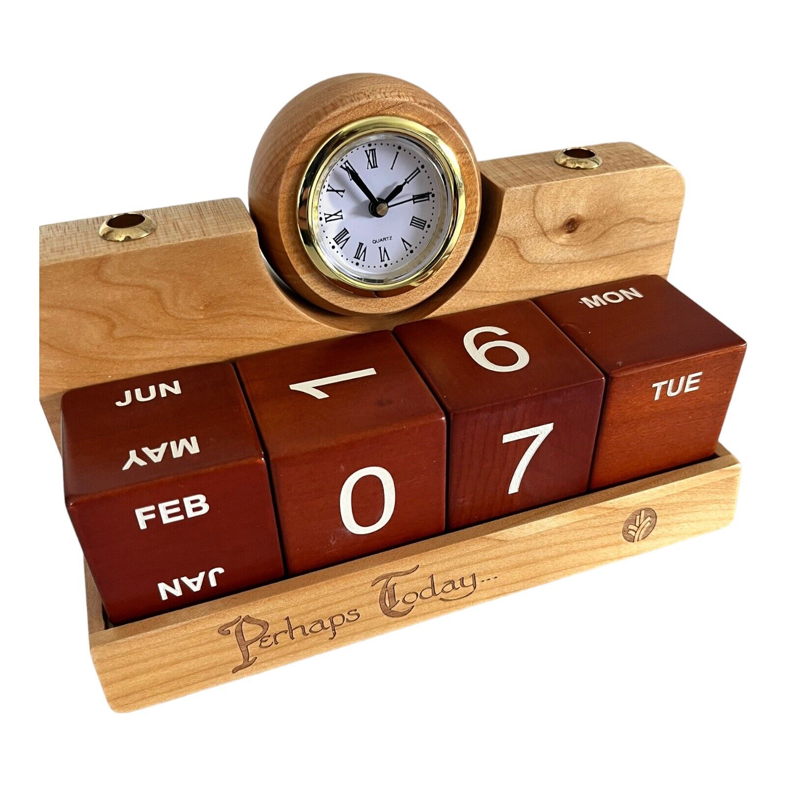 Perhaps Today Maple Wooden Perpetual Desk Calendar Clock Christian Gift