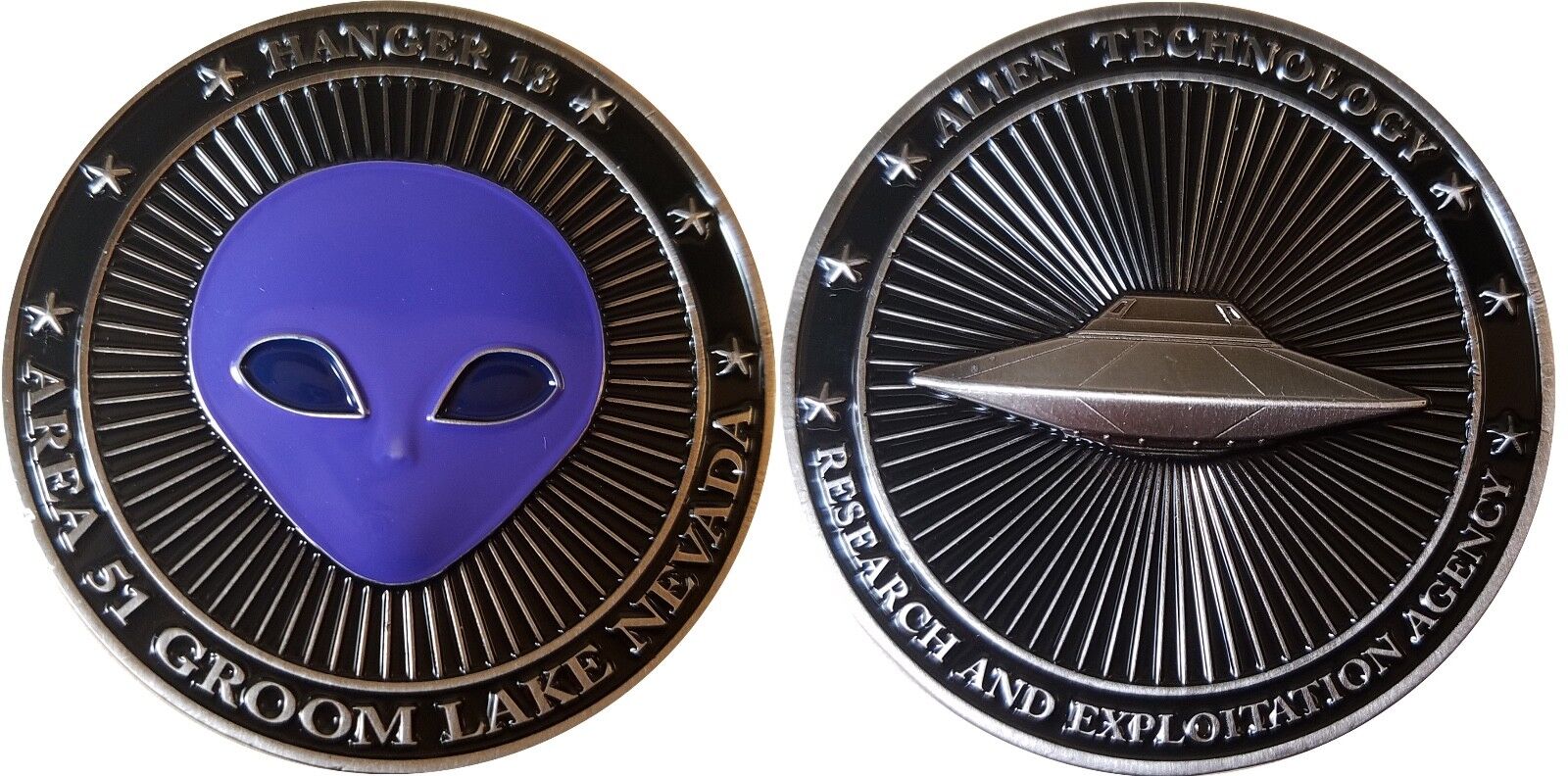 Groom Lake Nevada/Hanger 18 Alien Challenge Coin Original unique Purple 25