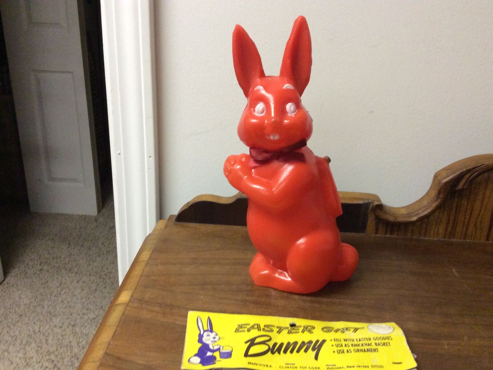 Vintage Red 9&1/2” X 4” Easter Bunny Hard Plastic In 1968 By Clintoy Rare