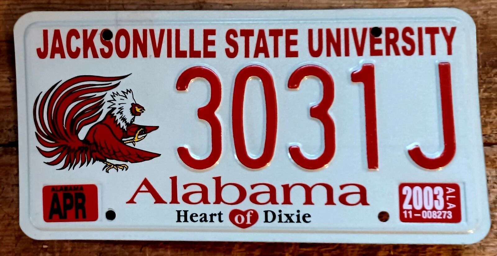 Rare - Alabama License  Plate 3031J  Alabama Jacksonville State University Tag