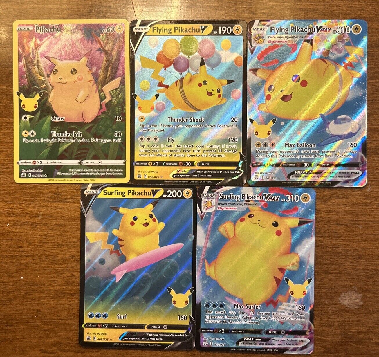 Pokémon TCG Pikachu Celebrationsfl Full Art  Holo Rare Lot Of 5