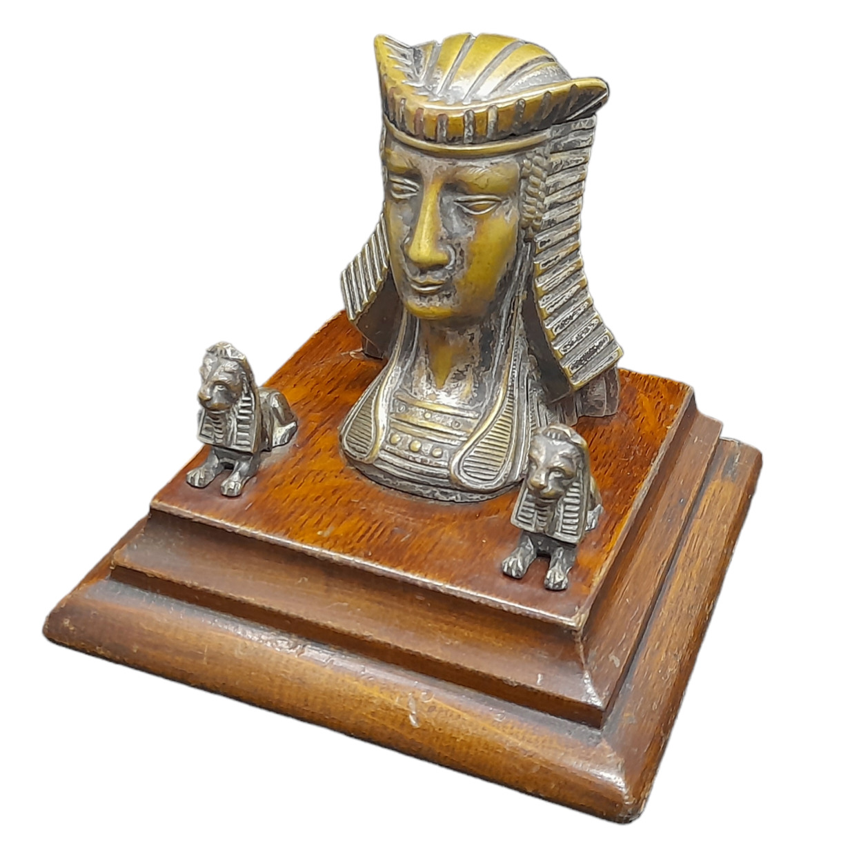 Rare Vintage 1920\'s Art-Deco Bronze Egyptian Style Desk Inkwell/Pen Holder