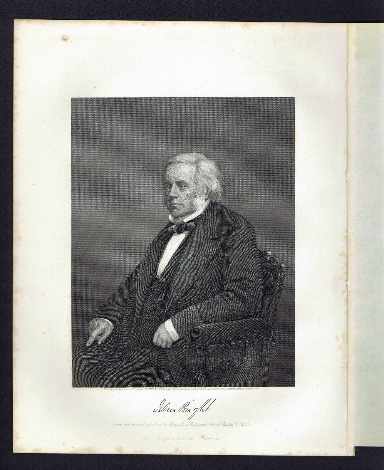 John Bright, Quaker, British Statesman  - 1873 Steel Engraved Print