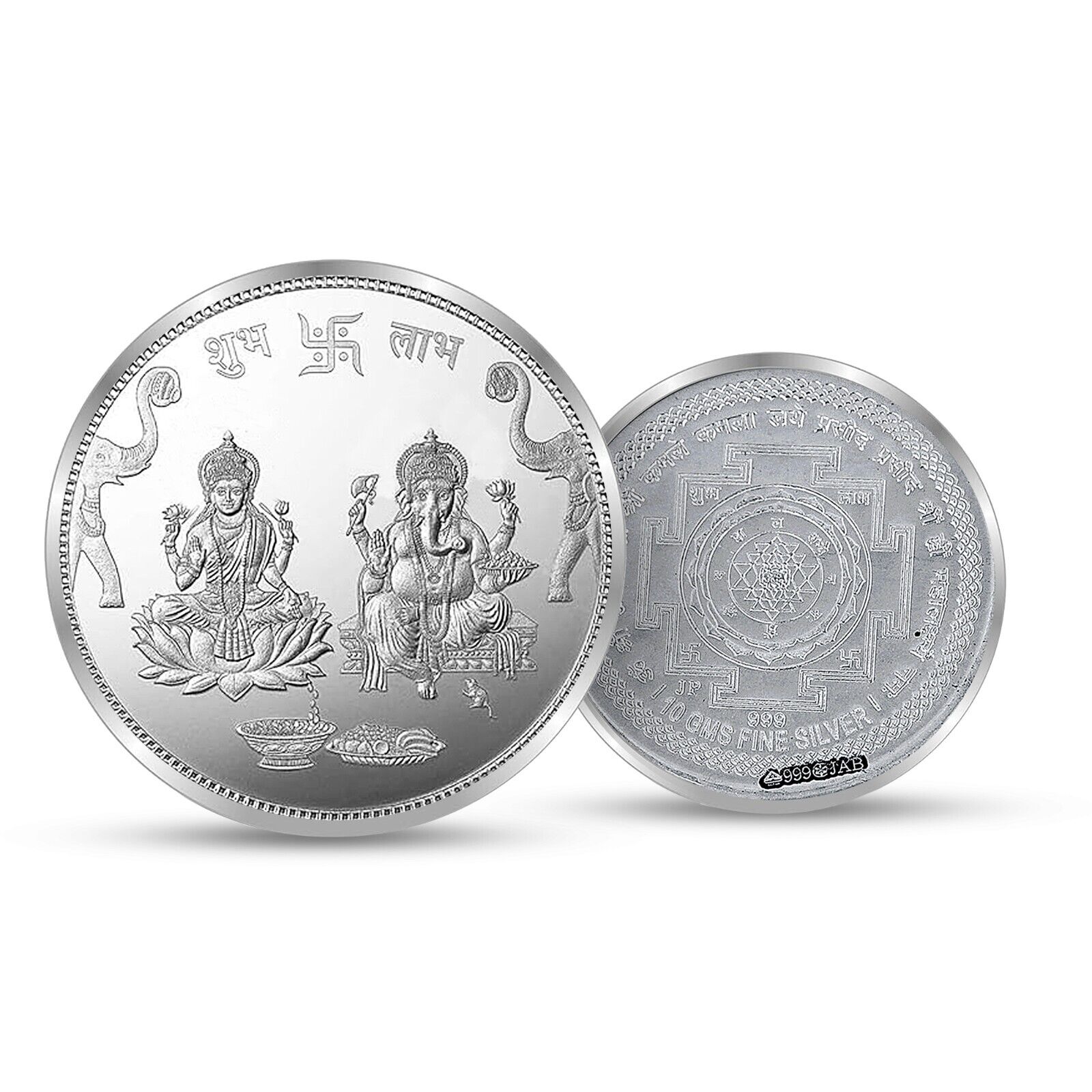 100% Solid Silver Pure BIS Hallmarked Laxmi Ganesh 10 Gram Coin with Om Engraved
