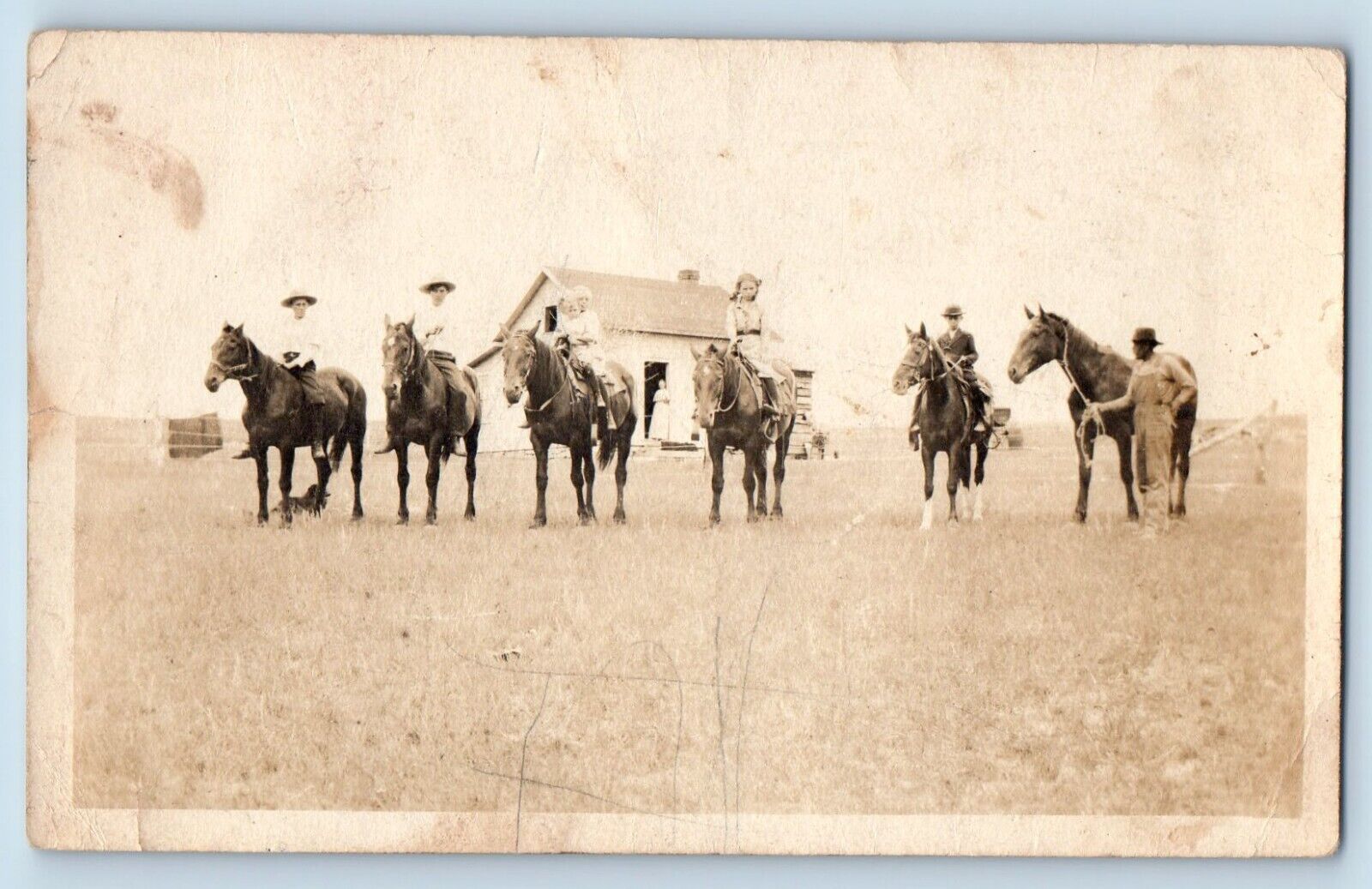 c1910's Postcard RPPC Photo Childrens On Horseback Scene Field Unposted Antique