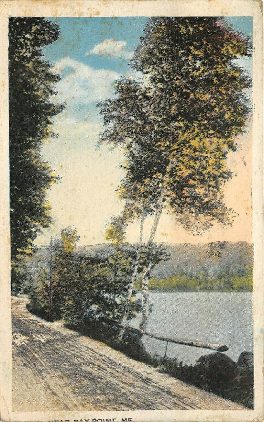 Bay Point Maine 1921 Greetings Postcard Dirt Road by Lake
