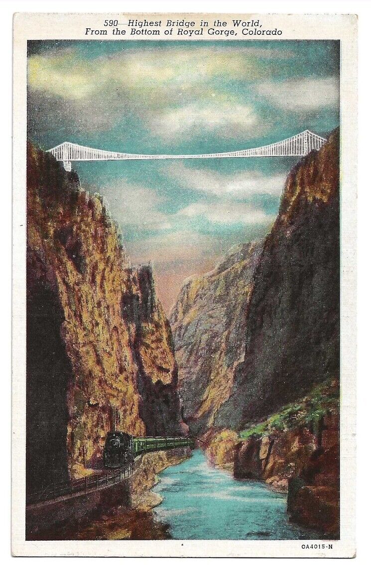 Royal Gorge Colorado c1950\'s Bridge,  Denver & Rio Grande Western Railroad Train