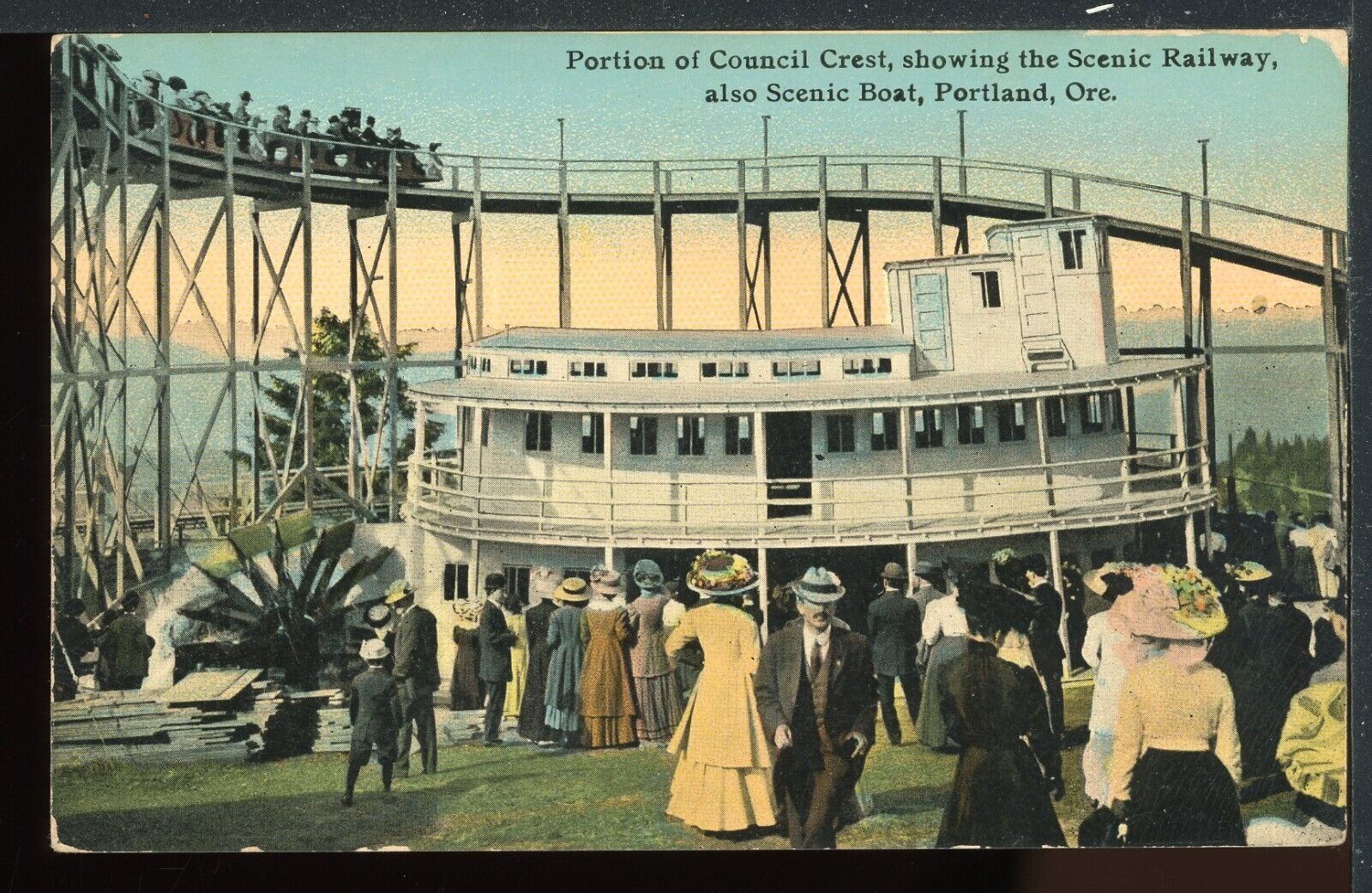 Older Council Crest Scenic Railway & Boat Portland OR Historic Vintage Postcard