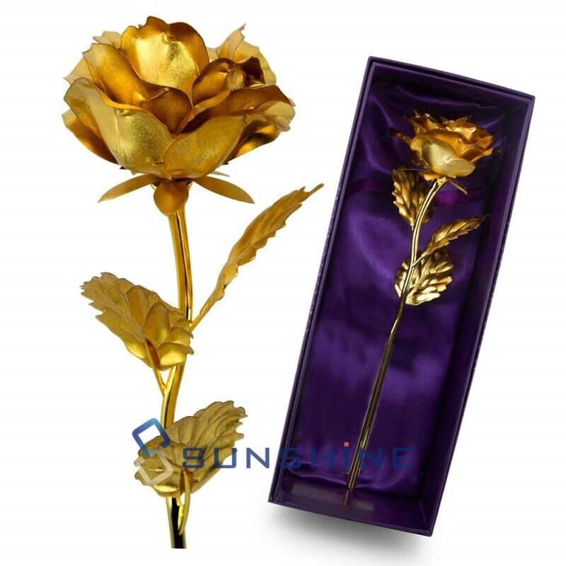 1-5PCS 24k Long Stem Gold Plated Foil Rose Flower Dipped in Valentines Gift+Box