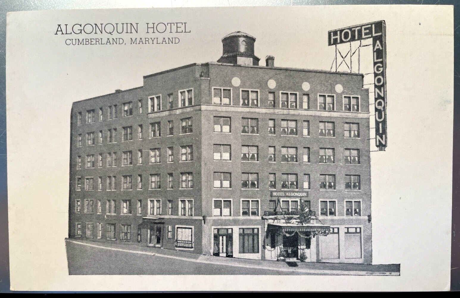 Vintage Postcard 1930-1945 Algonquin Hotel, Cumberland, Maryland (MD)