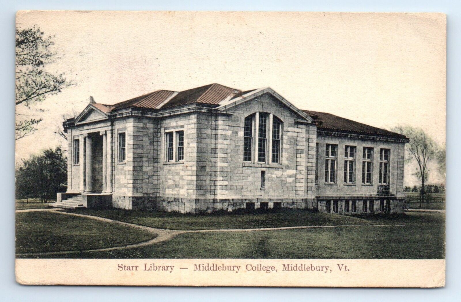 Middlebury Vermont Starr Library Middlebury College Side View Postcard c.1910
