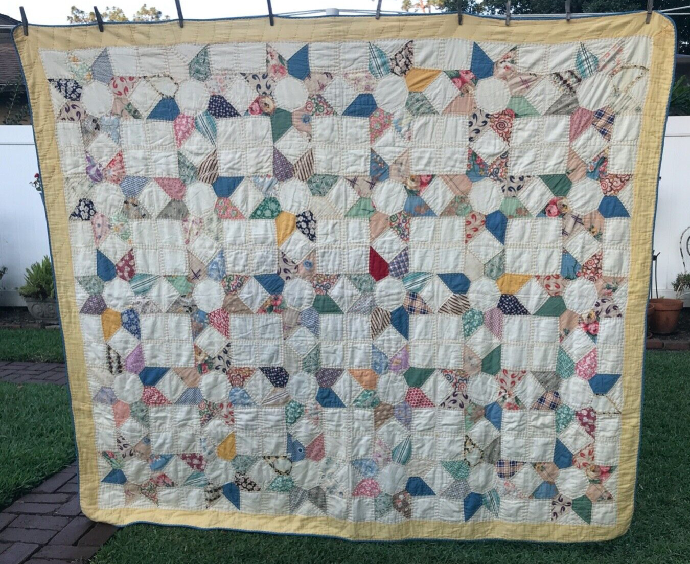Vintage Hand Stitched Quilt Feed Sack Primitive Prim Farmhouse Upcycle Cutter