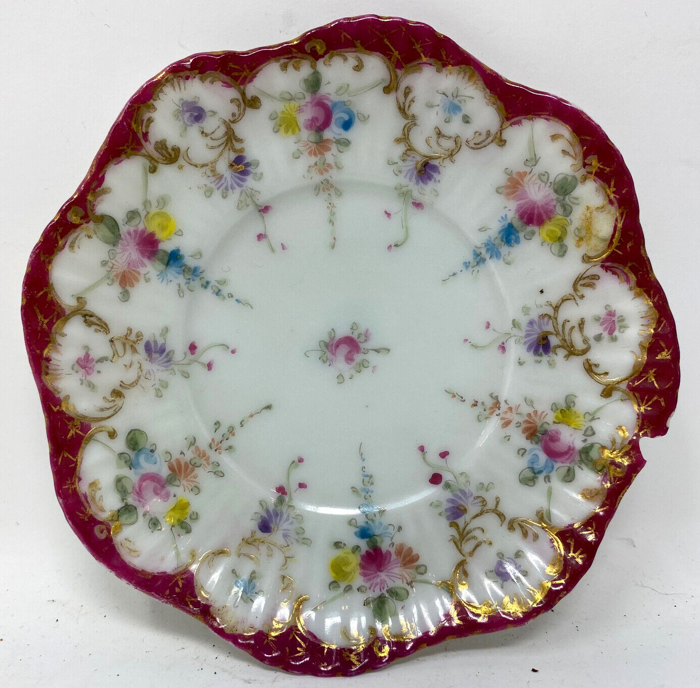 Antique German Porcelain Saucer Plate Flowers