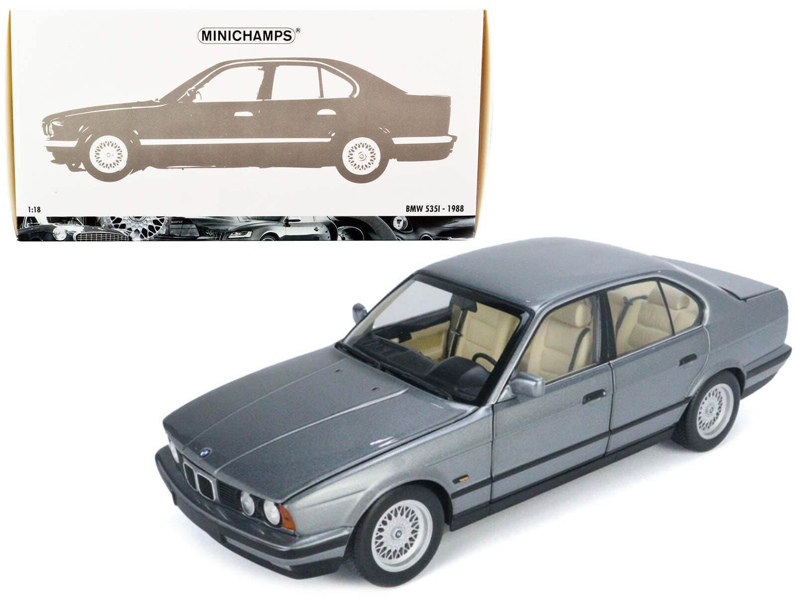 1988 BMW 535i (E34) Gray Metallic 1/18 Diecast Model Car