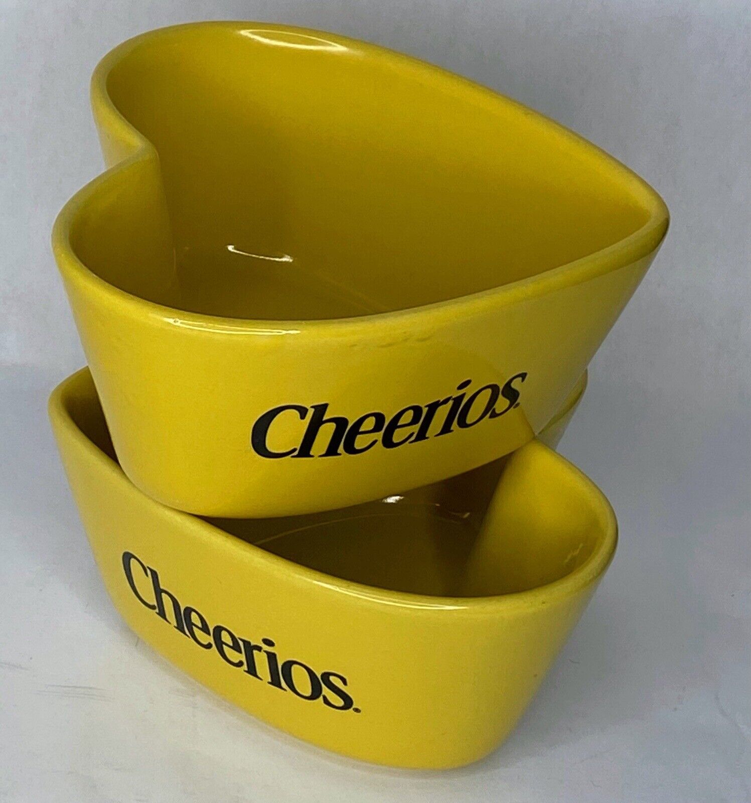 Cheerios Pair of Heart Shaped Yellow Bowls Ceramic General Mills Cereal 2003
