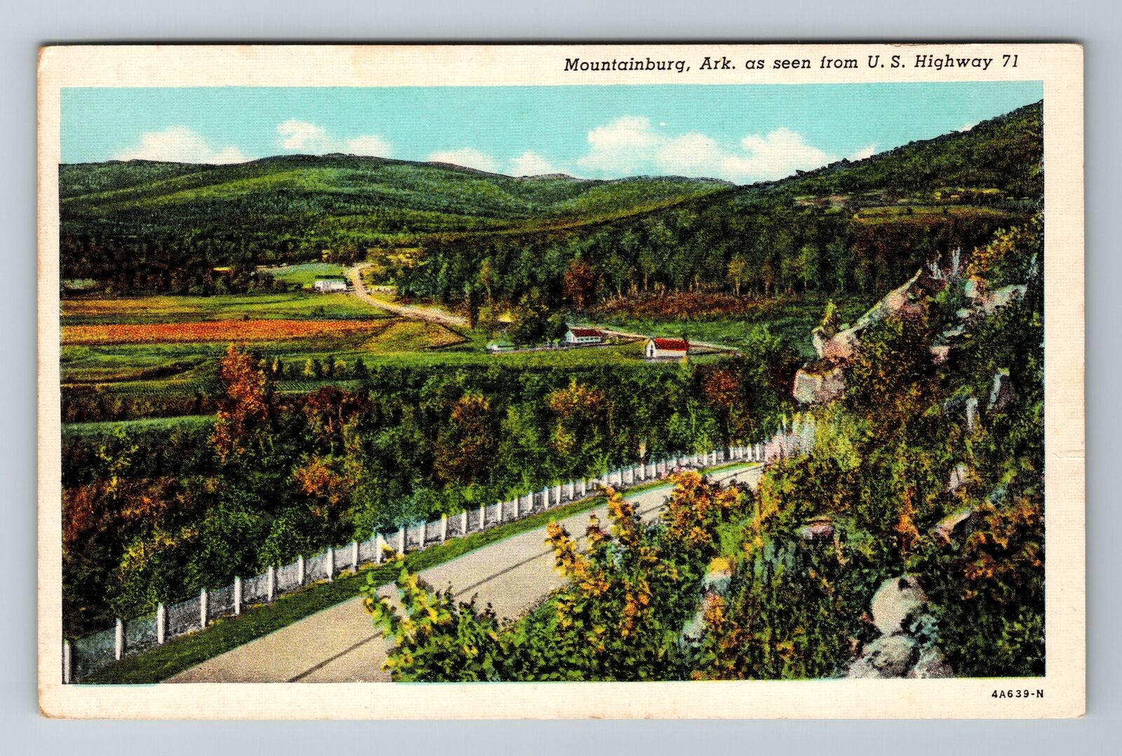 Mountainburg AR-Arkansas, Aerial Of Town Area, Antique Souvenir Vintage Postcard