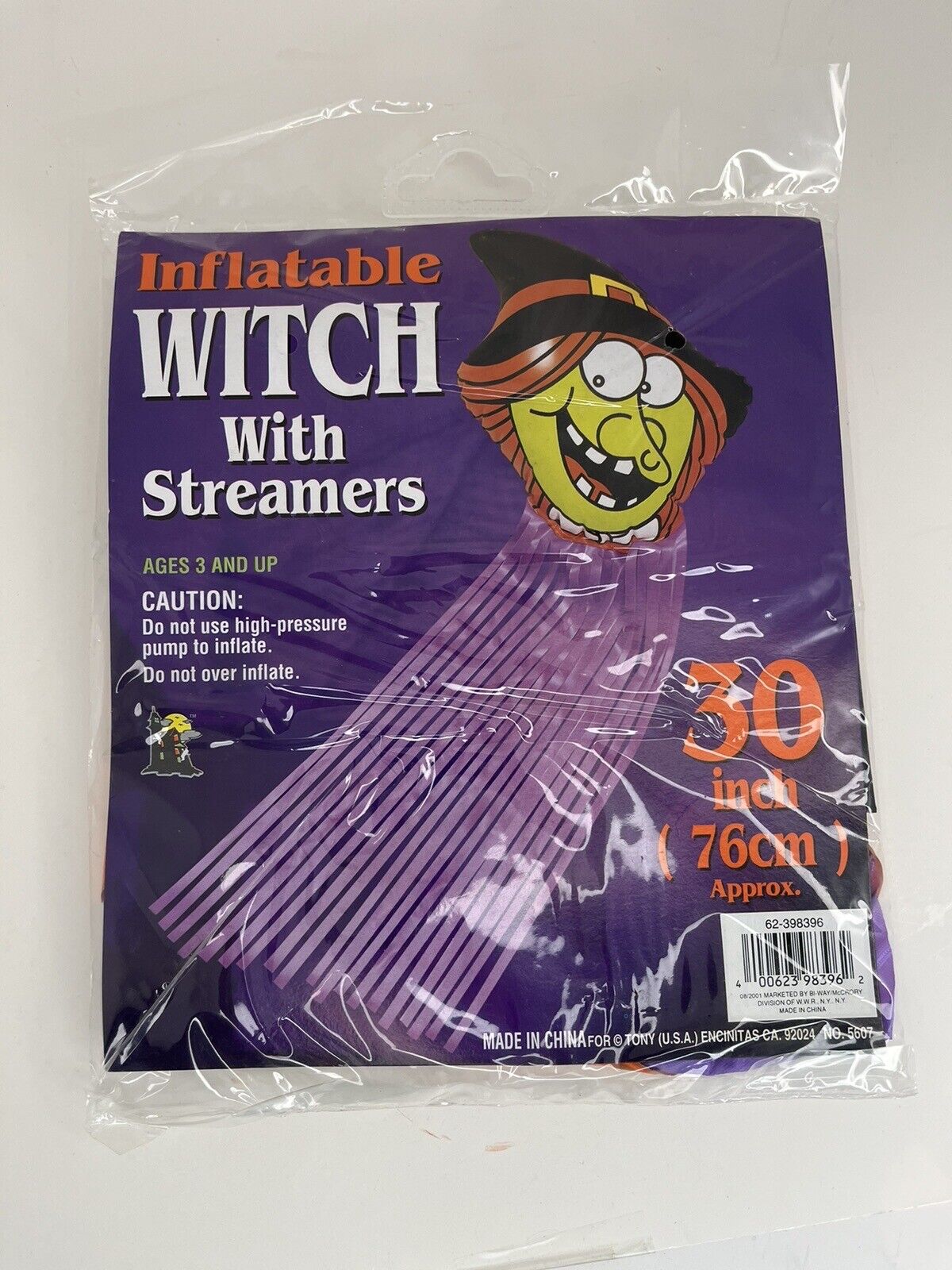 Vintage 30” Inflatable Witch With Streamers New Old Stock