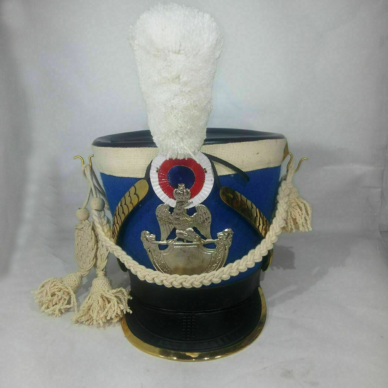 DGH® Nepoleonic Era Blue Shako Hat+ White Long Pompom + White Cordon FS