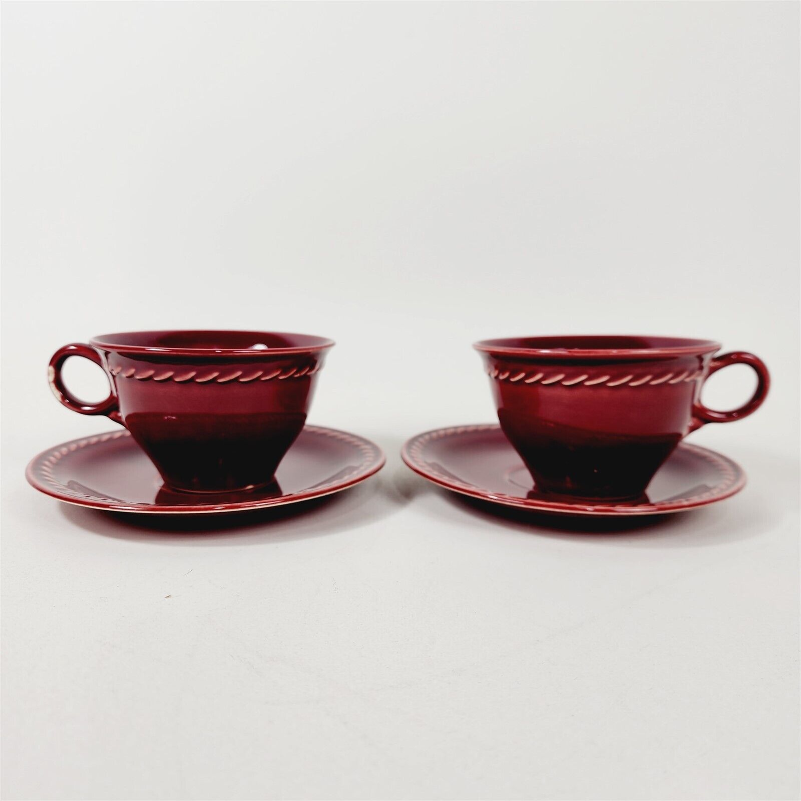 2 Vintage Rodeo by Universal Rop Teacup & Saucer Sets Red Rope Pattern