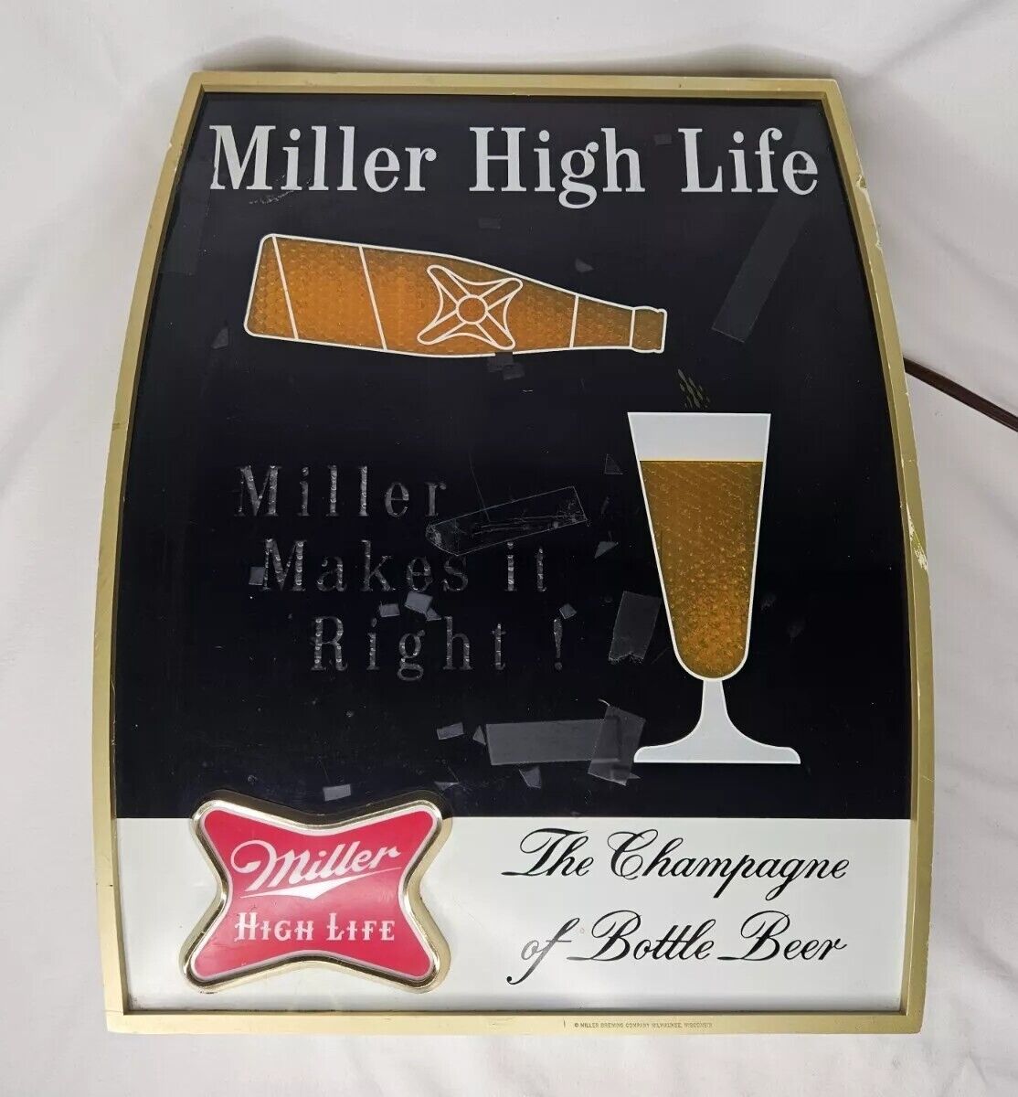Miller High Life Pouring Beer Motion Light Sign Animated Bar Champagne RARE