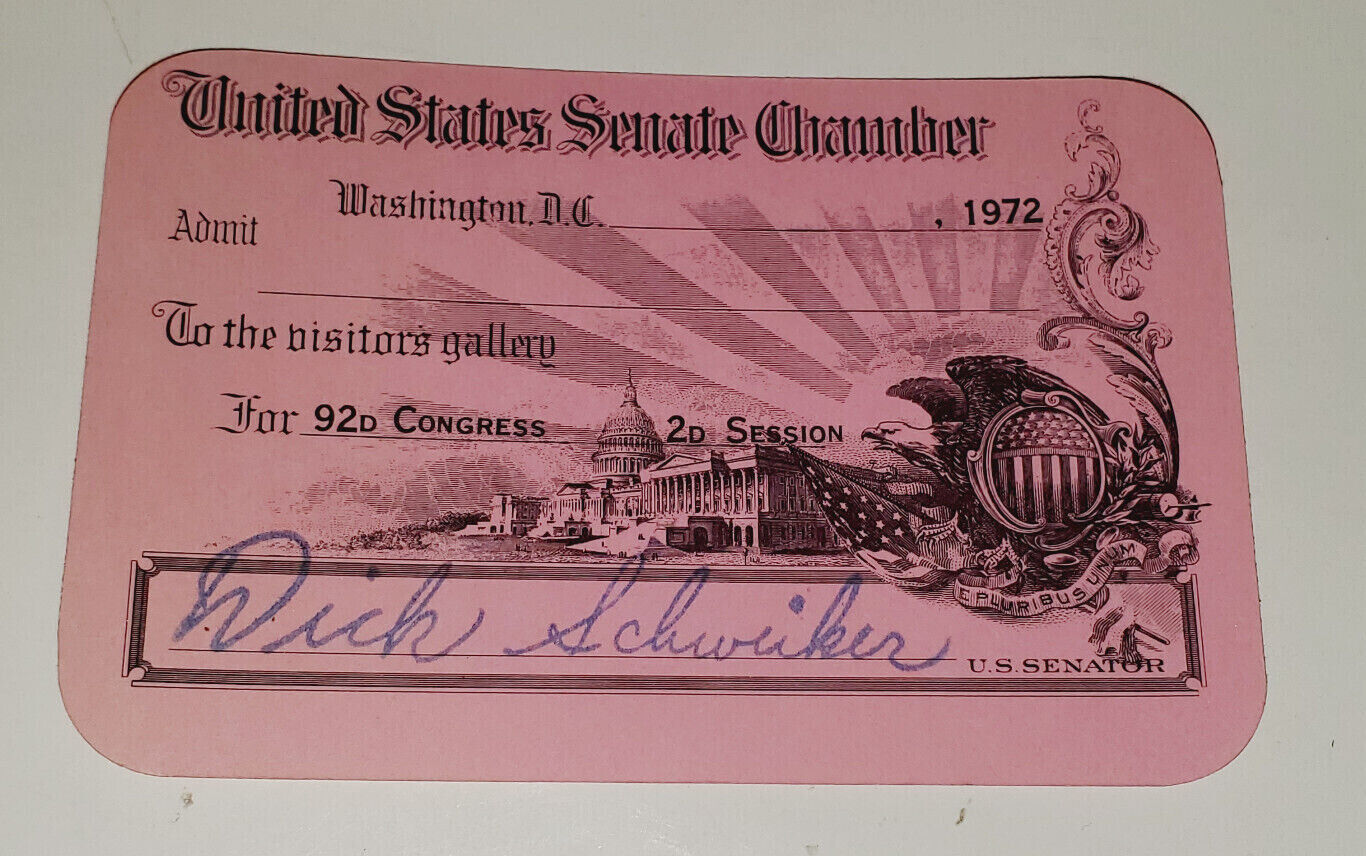 US SENATE CHAMBER CARD VINTAGE 1972 SENATOR RICHARD DICK SCHWEIKER UNITED STATES