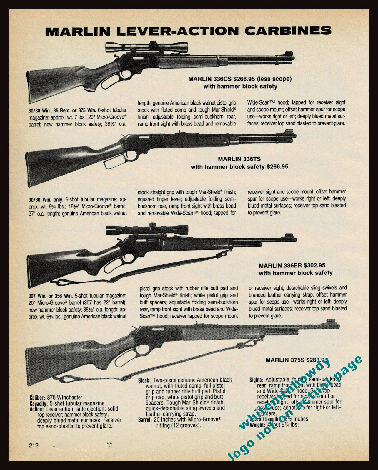 1985 MARLIN 336CS 336YS 336R 37SS Lever Action Carbine PRINT AD