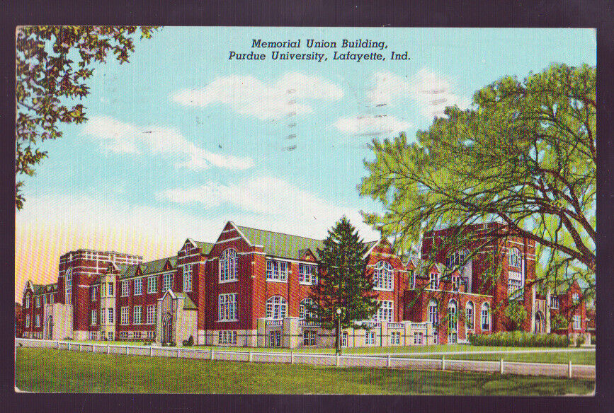 Lafayette INDIANA IN 1949 Purdue University Memorial Union Building Postcard