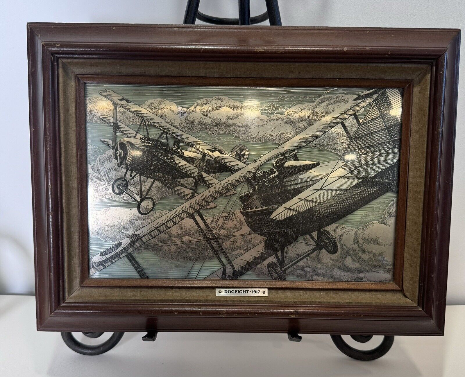 Dogfight WWI Wall Art Etched Sterling Franklin Mint - HD2 Fighter Planes 1917
