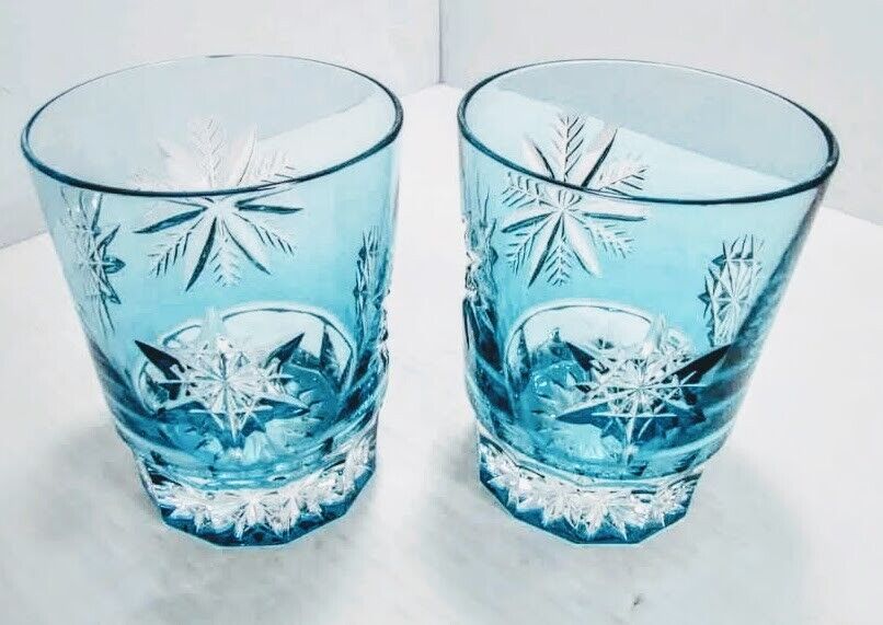 NIB PAIR WATERFORD Crystal AQUA SNOWFLAKE Crystals DOUBLE OLD FASHION Glass NEW