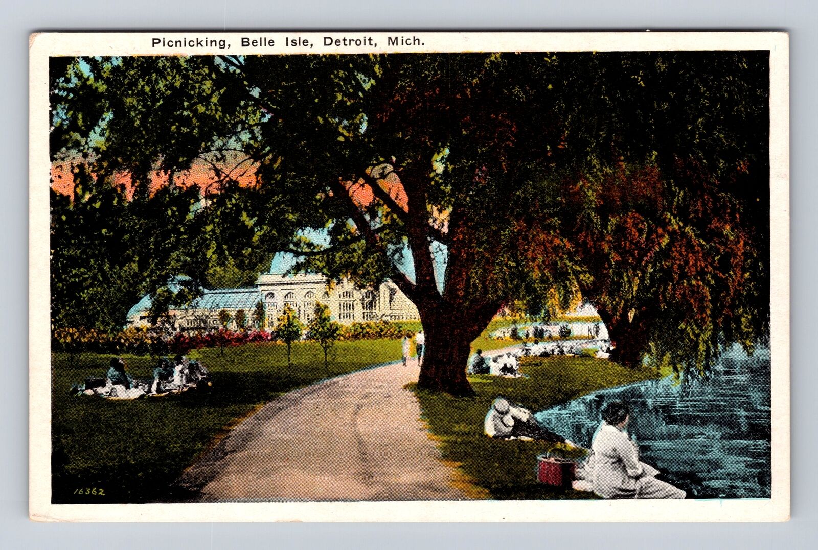 Detroit MI-Michigan, Picnicking, Belle Isle, Antique, Vintage Souvenir Postcard