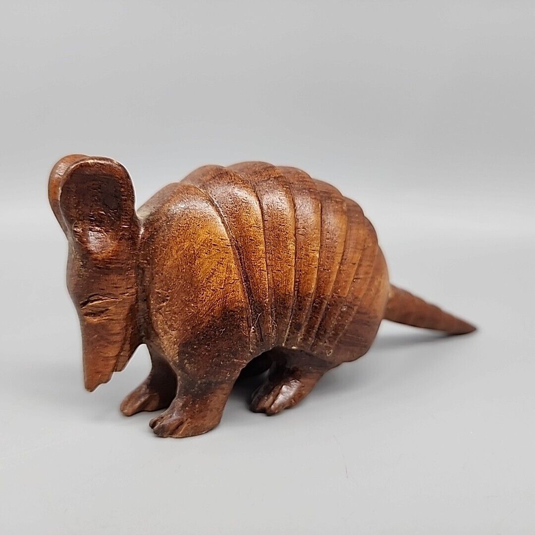 Vintage Armadillo Carving Wood Figurine Collectible MCM 3\